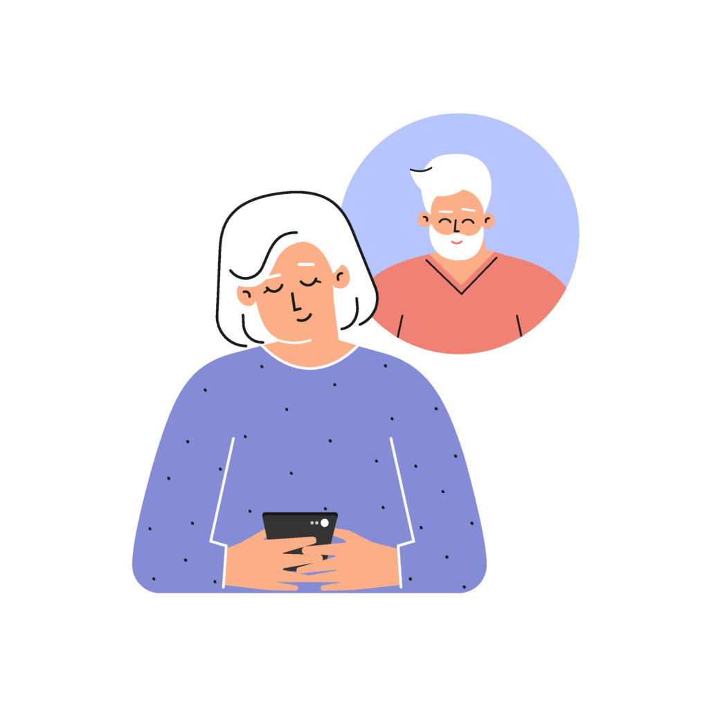 Mature woman texts via smartphone