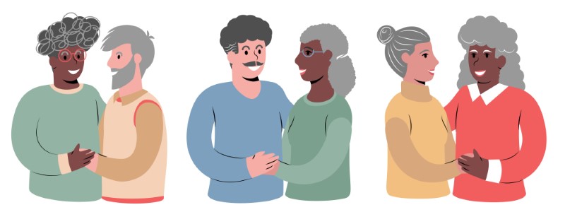 illustration of mature couples of different sexualities