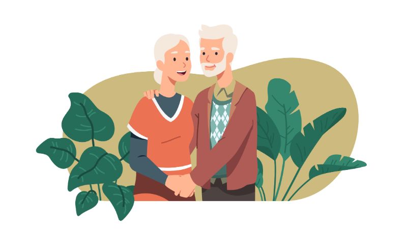 vector art of senior couple holding hands