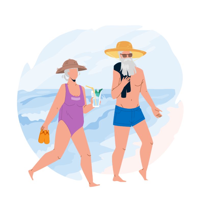 vector art of two seniors at the beach
