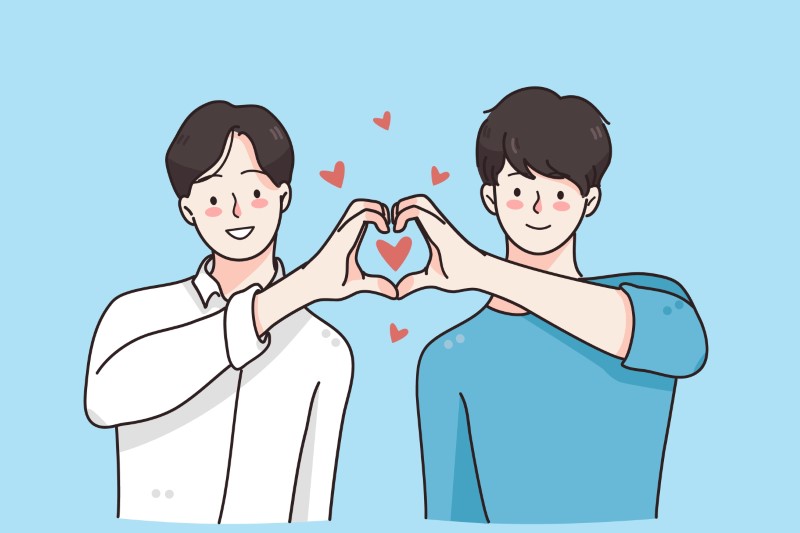vector art of two men forming a heart with their hands