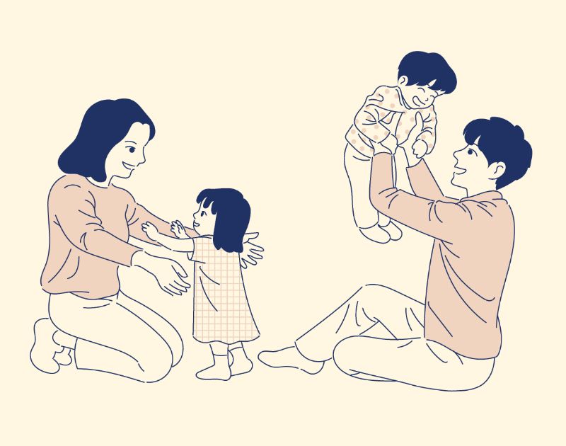 ilustration of a happy family with two kids