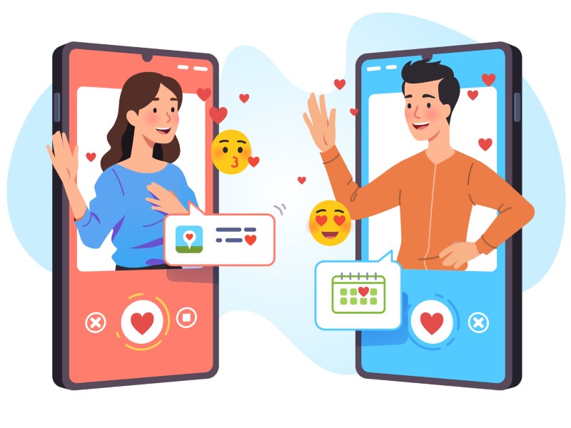 illustration of woman and man saying hi over phone