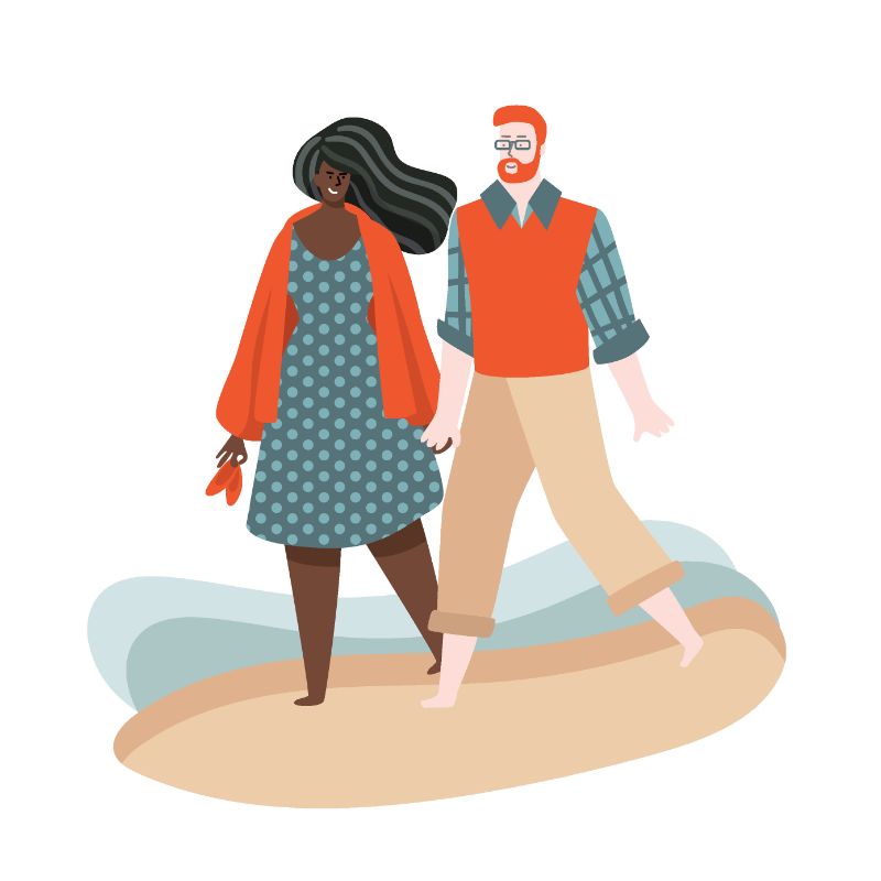 illustration of interracial couple on a walk