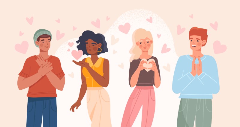 vector art of different guys and women in love