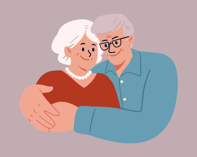 vector graphic of two elderly people hugging