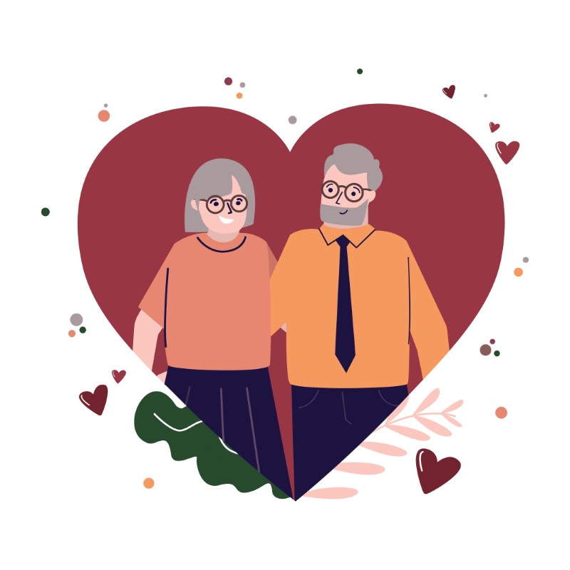 illustration of a grey-haired couple in a heart