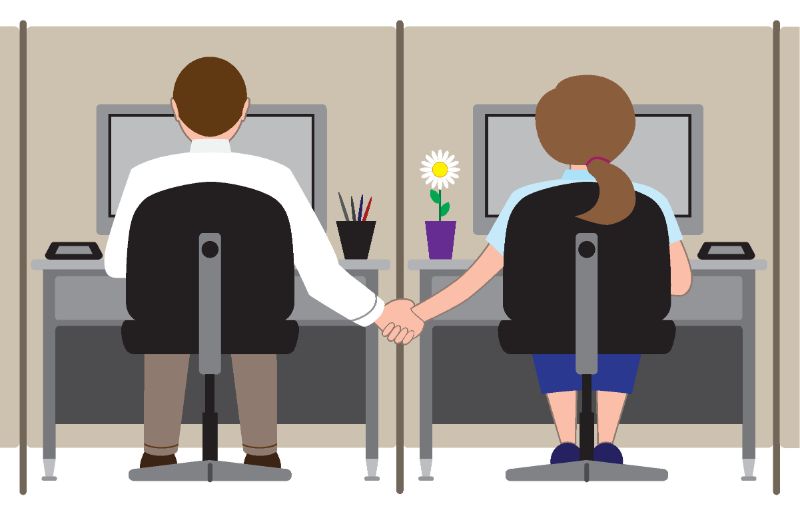 vector art of two co-workers holding hands