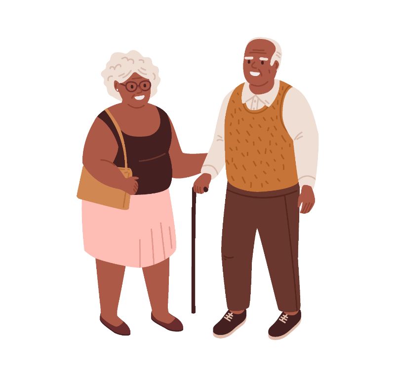 illustration of senior couple on a walk together 