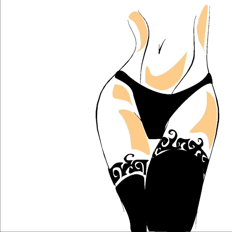 drawing of a woman's lower body in lingerie